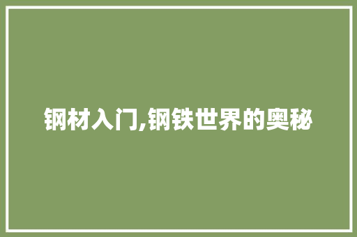 钢材入门,钢铁世界的奥秘