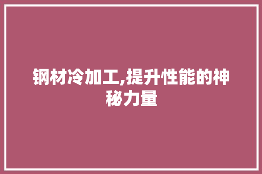钢材冷加工,提升性能的神秘力量
