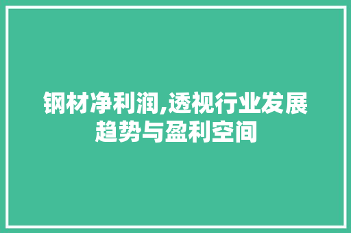 钢材净利润,透视行业发展趋势与盈利空间