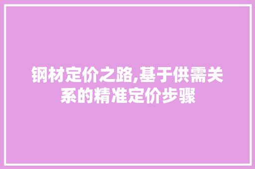 钢材定价之路,基于供需关系的精准定价步骤