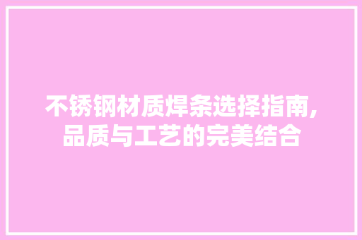 不锈钢材质焊条选择指南,品质与工艺的完美结合