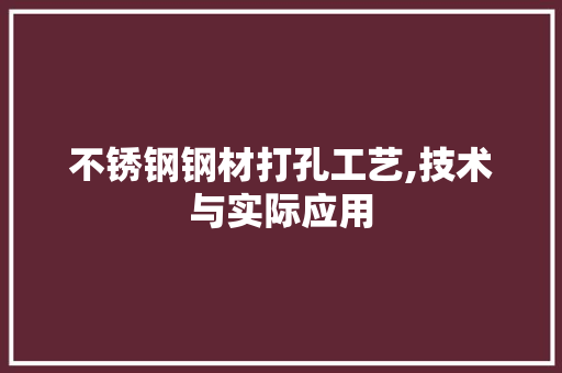 不锈钢钢材打孔工艺,技术与实际应用