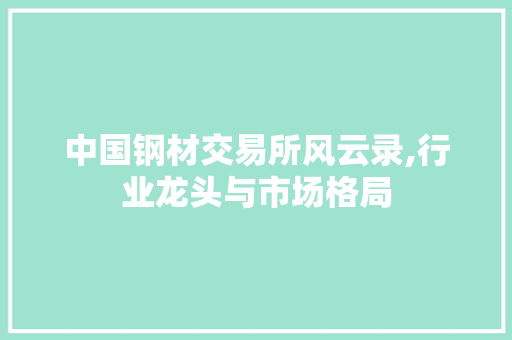 中国钢材交易所风云录,行业龙头与市场格局