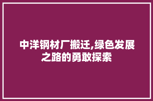 中洋钢材厂搬迁,绿色发展之路的勇敢探索