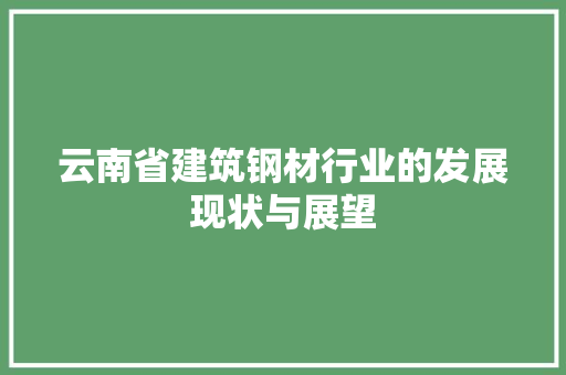云南省建筑钢材行业的发展现状与展望
