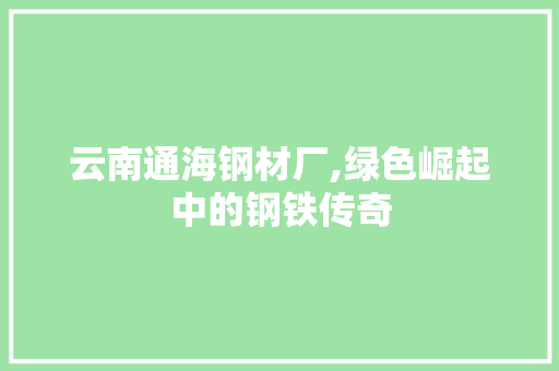 云南通海钢材厂,绿色崛起中的钢铁传奇