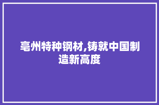 亳州特种钢材,铸就中国制造新高度