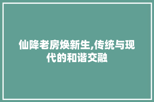 仙降老房焕新生,传统与现代的和谐交融