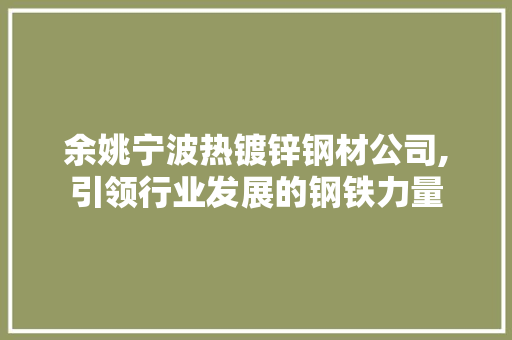 余姚宁波热镀锌钢材公司,引领行业发展的钢铁力量