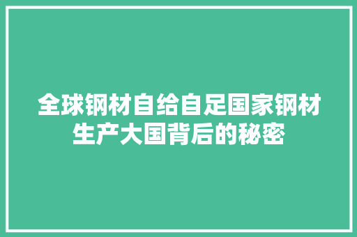全球钢材自给自足国家钢材生产大国背后的秘密