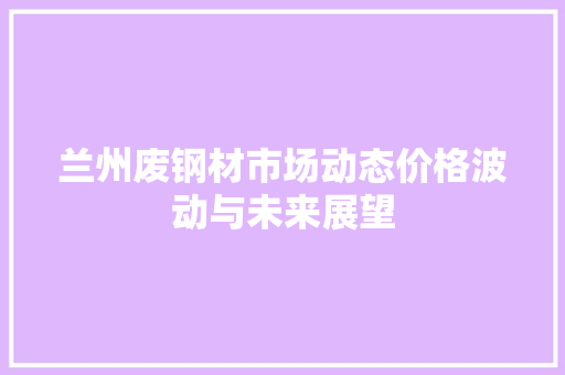 兰州废钢材市场动态价格波动与未来展望
