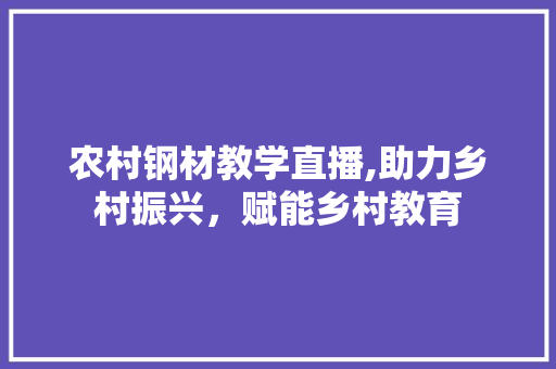 农村钢材教学直播,助力乡村振兴，赋能乡村教育