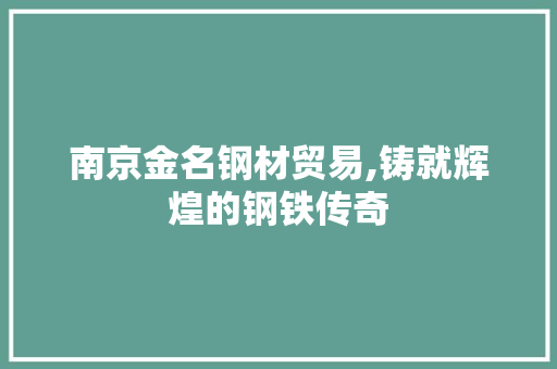南京金名钢材贸易,铸就辉煌的钢铁传奇