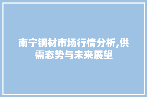南宁钢材市场行情分析,供需态势与未来展望
