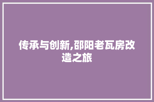 传承与创新,邵阳老瓦房改造之旅