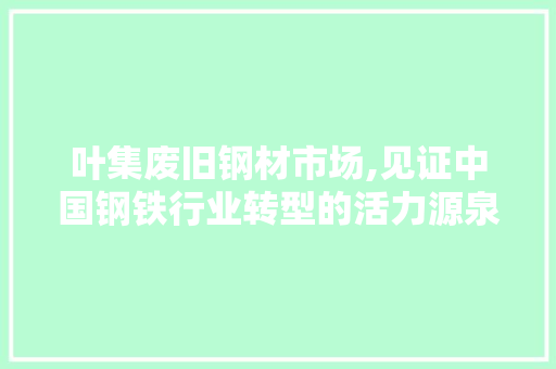 叶集废旧钢材市场,见证中国钢铁行业转型的活力源泉