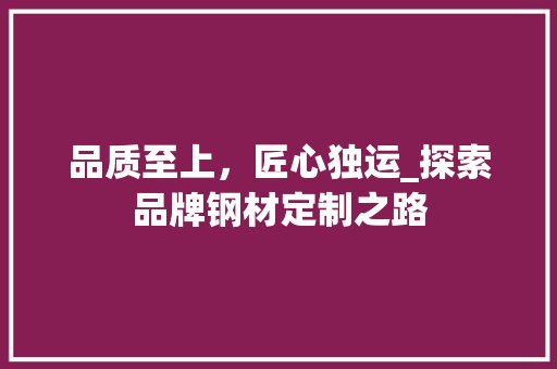 品质至上，匠心独运_探索品牌钢材定制之路