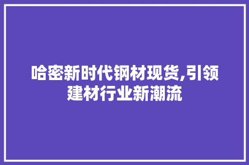 哈密新时代钢材现货,引领建材行业新潮流