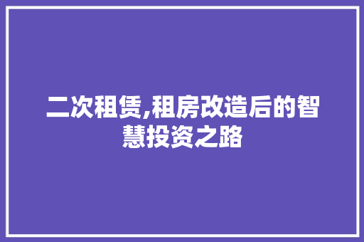 二次租赁,租房改造后的智慧投资之路