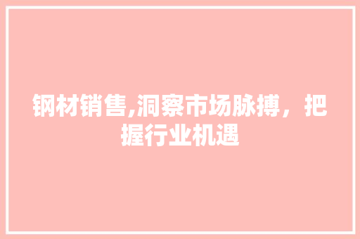 钢材销售,洞察市场脉搏，把握行业机遇