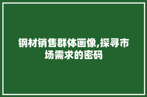 钢材销售群体画像,探寻市场需求的密码