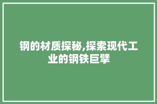 钢的材质探秘,探索现代工业的钢铁巨擘