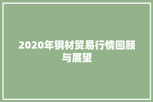 2020年钢材贸易行情回顾与展望