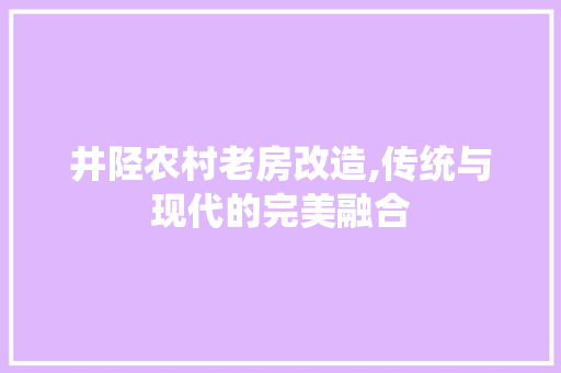 井陉农村老房改造,传统与现代的完美融合