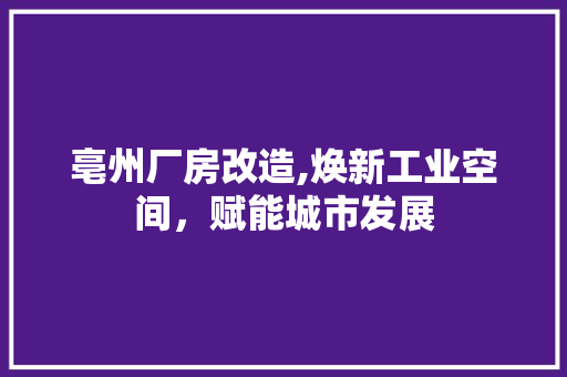 亳州厂房改造,焕新工业空间，赋能城市发展