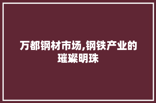 万都钢材市场,钢铁产业的璀璨明珠