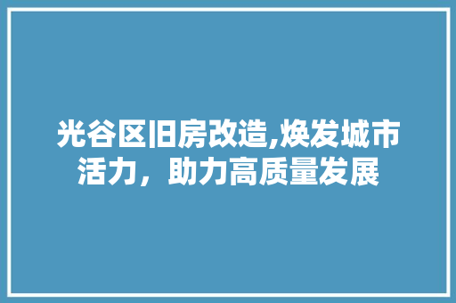 光谷区旧房改造,焕发城市活力，助力高质量发展