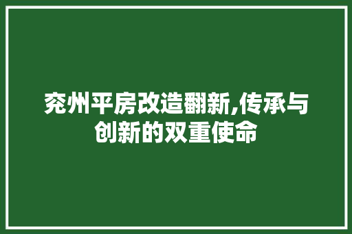 兖州平房改造翻新,传承与创新的双重使命