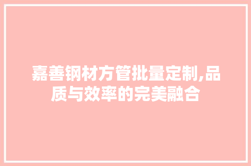 嘉善钢材方管批量定制,品质与效率的完美融合