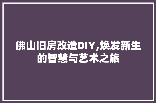 佛山旧房改造DIY,焕发新生的智慧与艺术之旅