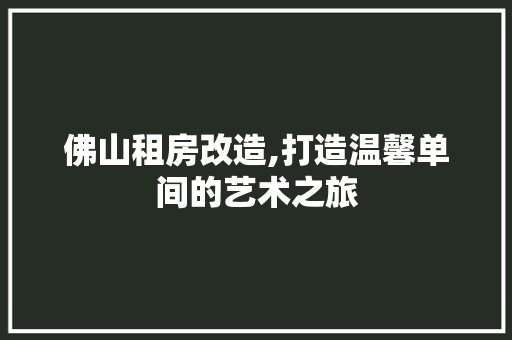 佛山租房改造,打造温馨单间的艺术之旅