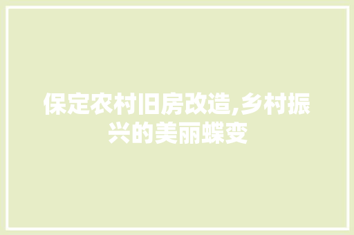 保定农村旧房改造,乡村振兴的美丽蝶变