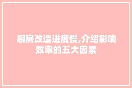 厨房改造进度慢,介绍影响效率的五大因素