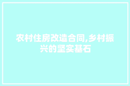 农村住房改造合同,乡村振兴的坚实基石