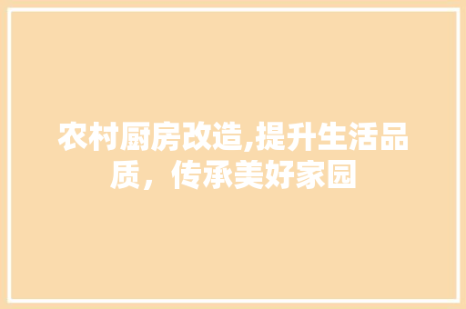 农村厨房改造,提升生活品质，传承美好家园