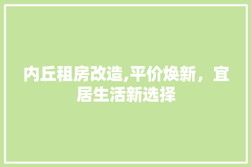 内丘租房改造,平价焕新，宜居生活新选择