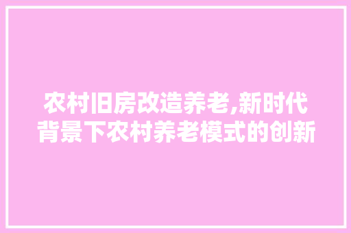 农村旧房改造养老,新时代背景下农村养老模式的创新与发展