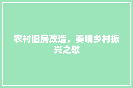 农村旧房改造，奏响乡村振兴之歌