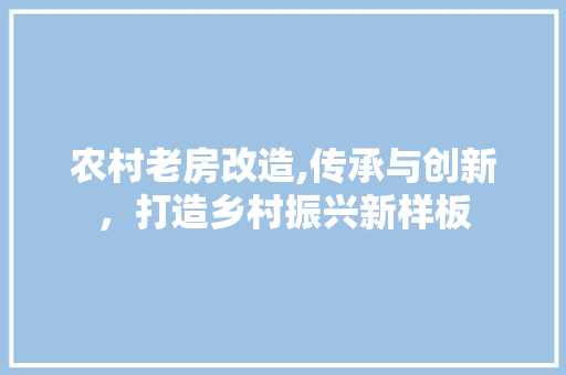 农村老房改造,传承与创新，打造乡村振兴新样板