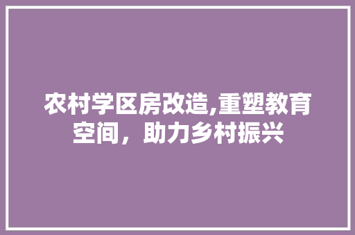 农村学区房改造,重塑教育空间，助力乡村振兴
