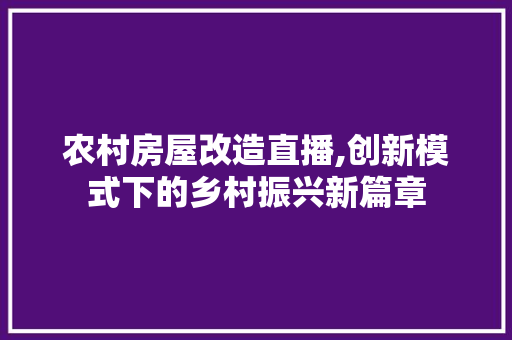 农村房屋改造直播,创新模式下的乡村振兴新篇章