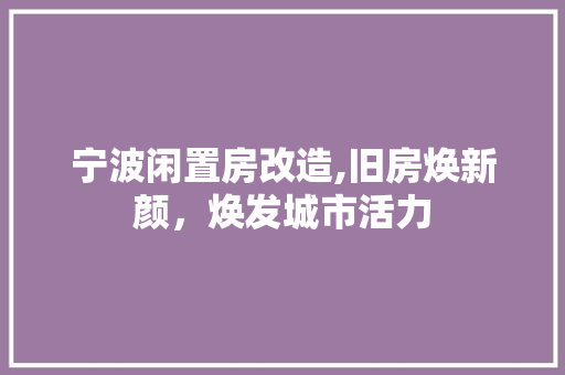 宁波闲置房改造,旧房焕新颜，焕发城市活力