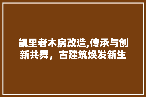 凯里老木房改造,传承与创新共舞，古建筑焕发新生
