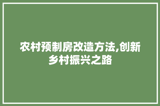农村预制房改造方法,创新乡村振兴之路