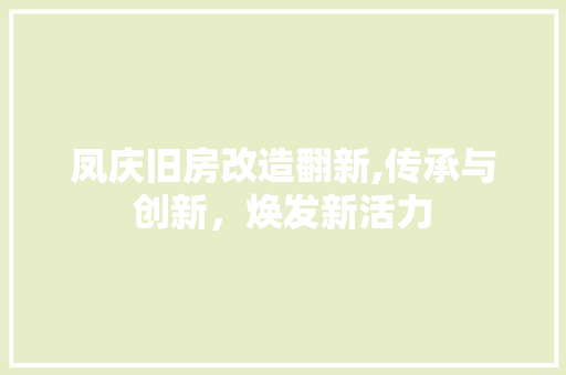 凤庆旧房改造翻新,传承与创新，焕发新活力