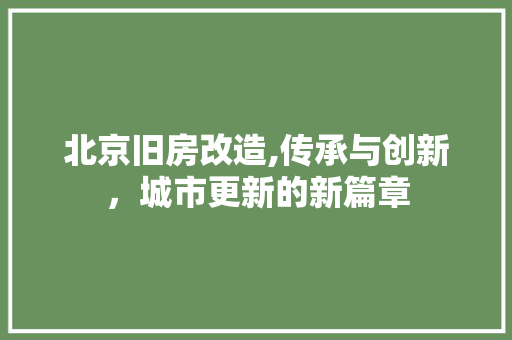 北京旧房改造,传承与创新，城市更新的新篇章
